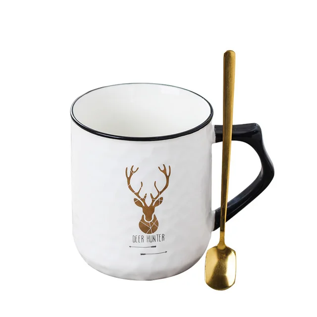 

High-end creative elk christmas ceramic coffee breakfast mug, White