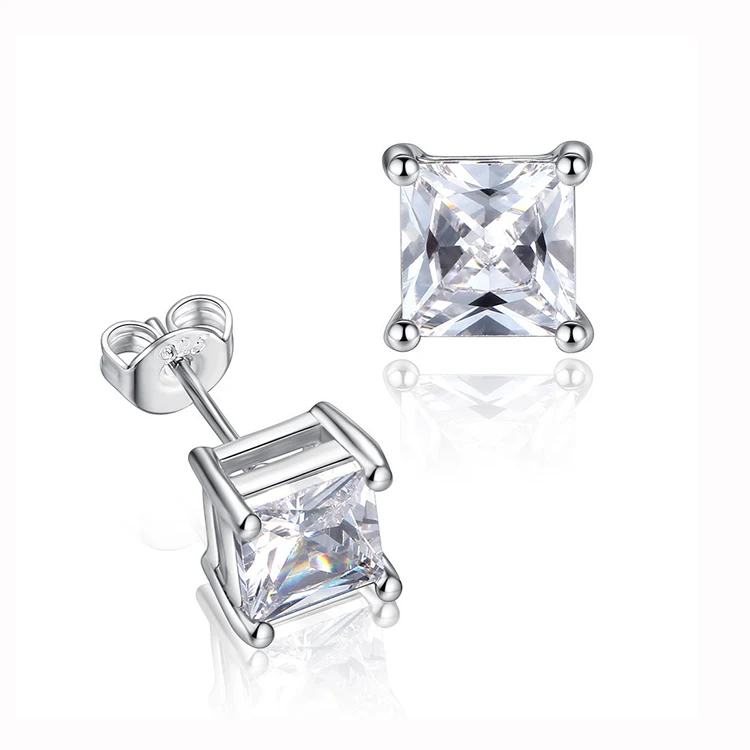 

Custom 925 sterling silver square princess cut cz cubic zirconia stud earrings