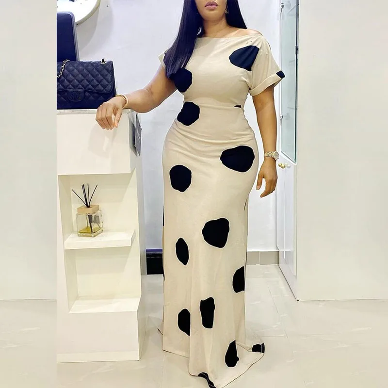 

Elegant Summer Party Bare Shoulder Polka Dot Printing Female Casual Dress