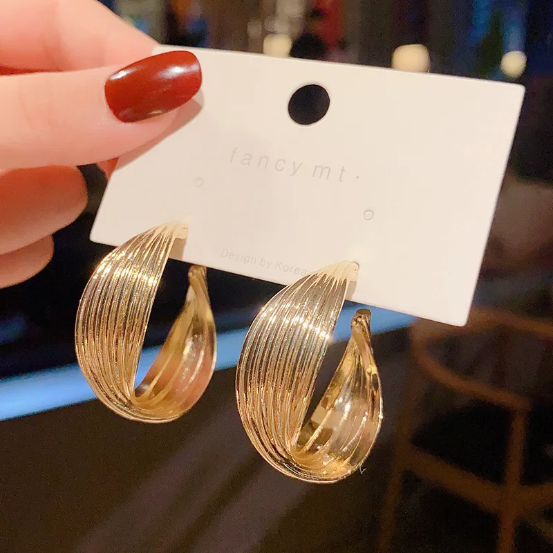 

2022 Trendy Fashion Sterling Silver Needle Chunky Hoop Earring Chic Real Gold Plated Multiple Layers Hoop Earring