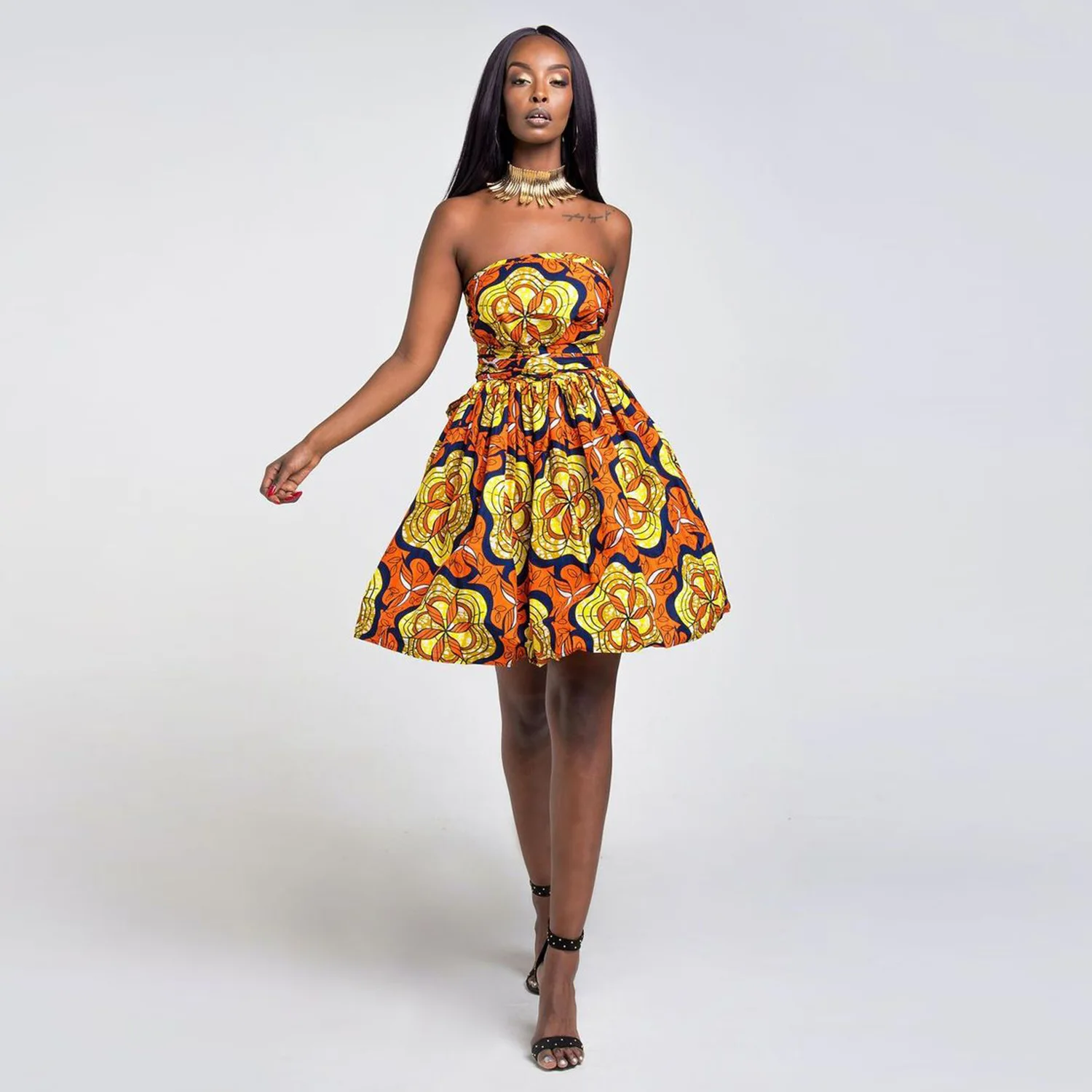 

Women Traditional Party V neck Bubble Fashion African print Casual Dresses, Select