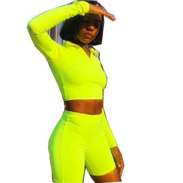 Neon Green Pink Tracksuit Women Two Piece Set Top and Pants Sweat Suits Biker Shorts Joggers two piece set women clothing