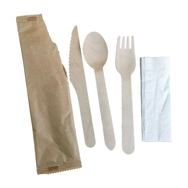

earth friendly wooden flatware kits with salt and pepper, Natural wood color