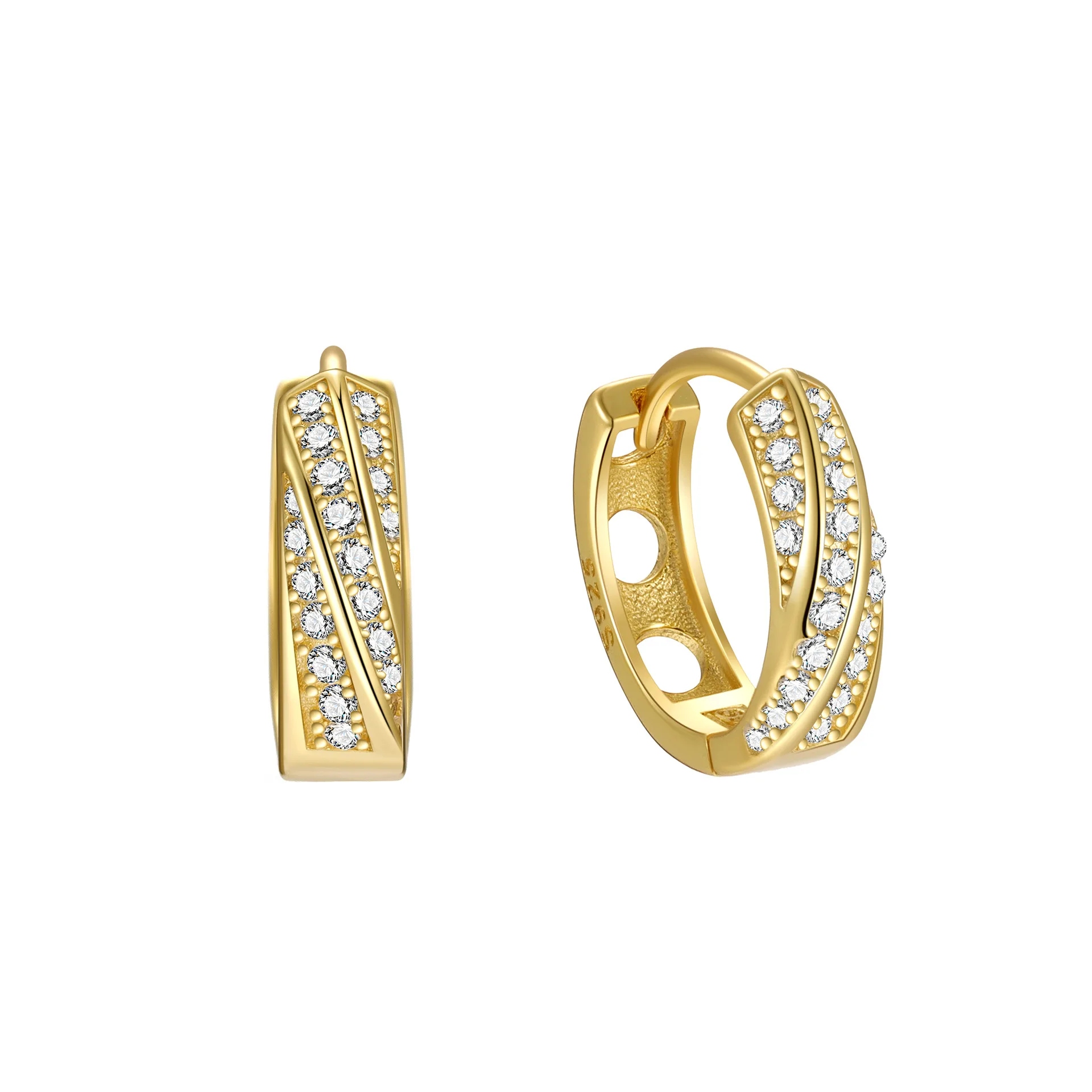 Fashion Earrings Jewelry 925 Sterling Silver Earrings Mobius Style Mini Full Diamond Zircon Gold Plated Hoop Earrings for Women