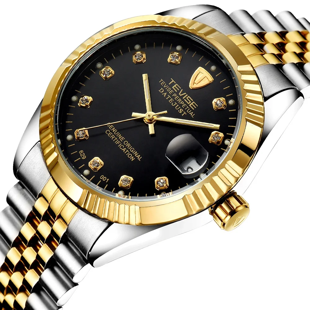 TEVISE 629 Fashion Men Automatic Mechanical Wristwatch Luxury Brand Gold Stainless Steel Watch Men Relogio Masculino