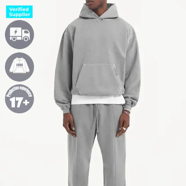 Custom Men's Sweatpants and Hoodie Set Oversized Hoodie Drop Shoulder Jog Pants Streetwear Tracksuit for Men