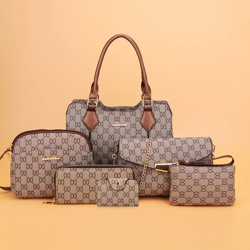 

High quality Fashion pu leather 6 pcs hand bag crocodile ladies handbags sets 2019