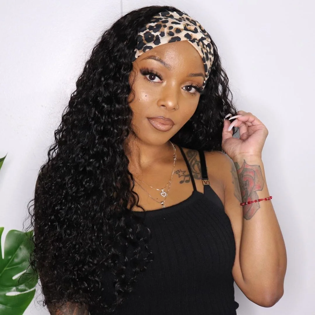 

100% Human Hair Wigs With Silk Headband Hair Can Be Curled Dyed Ironed
