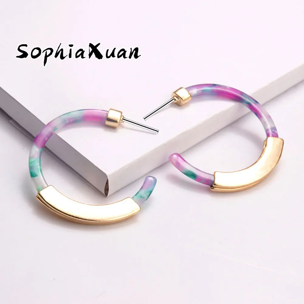 

SophiaXuan alloy retro stripe acrylic acetate plate C-shaped earrings wholesale hawaiian jewelry, Picture shows