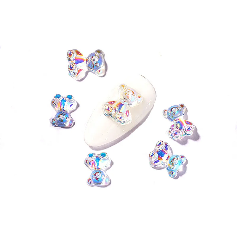 

3D Wholesaler Cute Crystal Silicone Cartoon Bear Gummy Colorful Bear Nail Art Decoration, 12colors