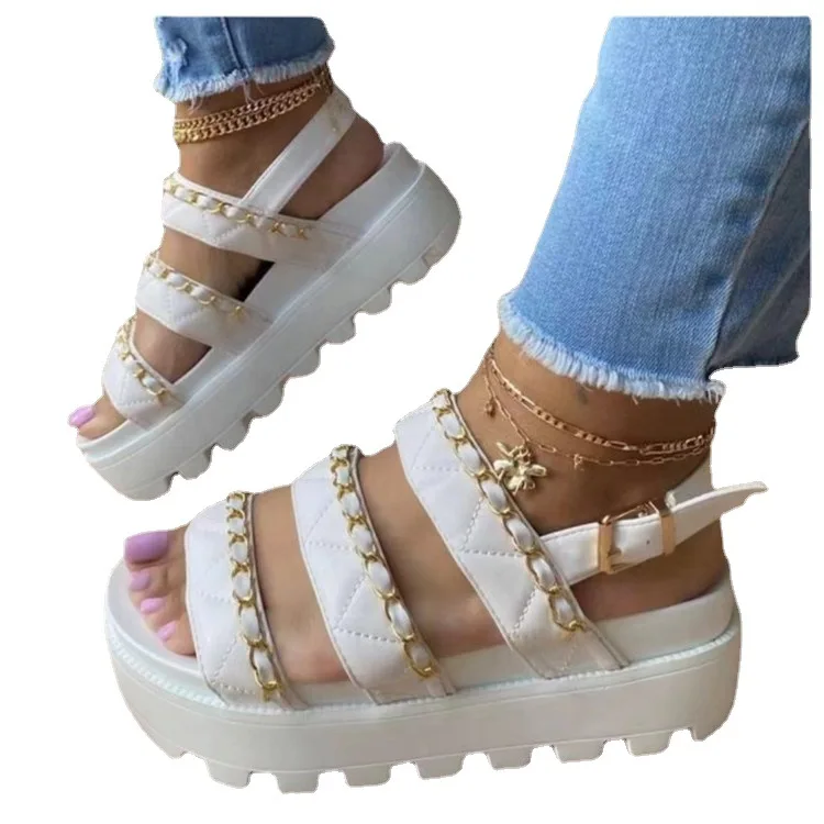 

Large Size Women'S Sandals 2021 Summer New Style Buckle With Thick-Soled Chain Decoration Leak-Toe Women'S Sandals