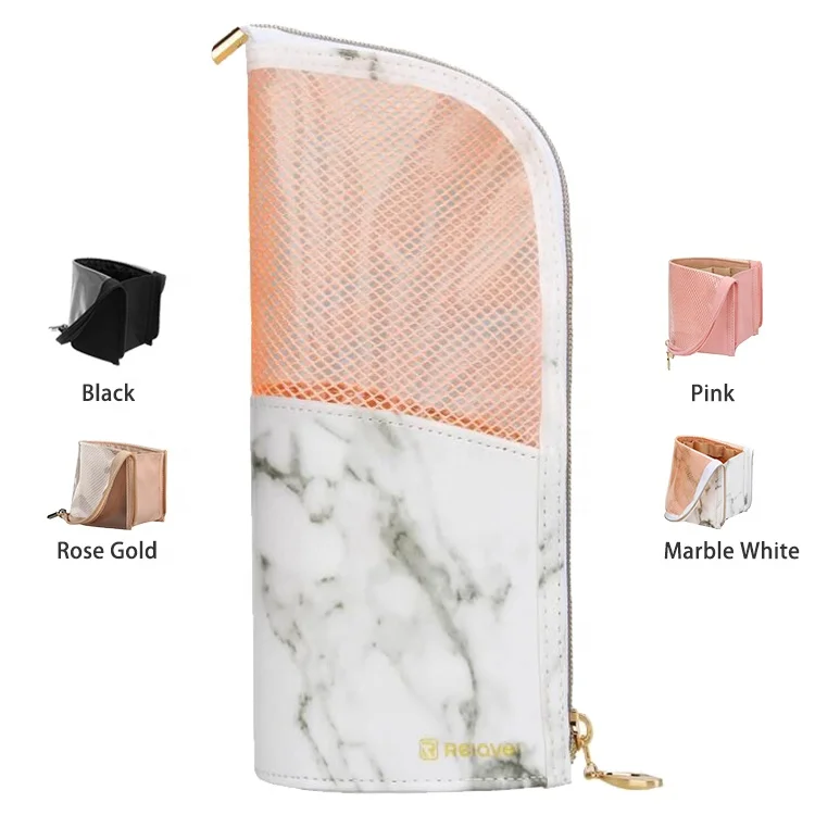 

Relavel Dual Function Marble White Small Waterproof Stand Up Organizer Divider Makeup Brush Holder For Travel