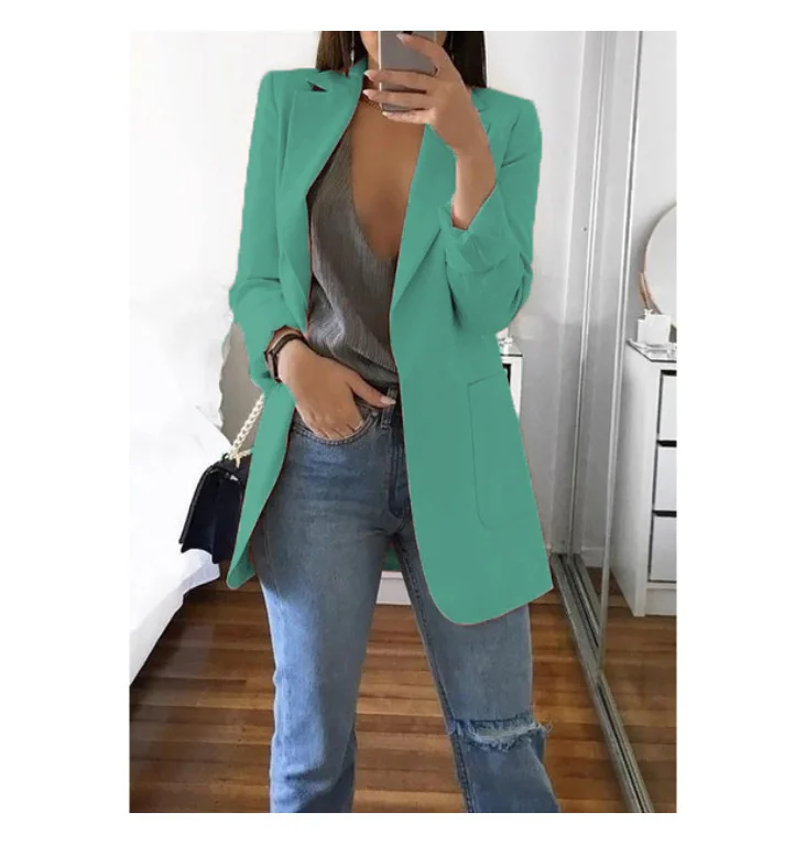 

New Arrival Long Sleeve Coat Suit Cardigan Solid Color Casual Suit Jacket Women Thin Blazer Office Lady Tops