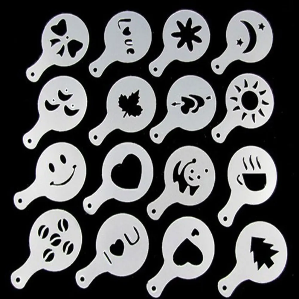 

Wholesale 16 pcs PP Material Coffee Latte Garland Mould Coffee Latte Mould Coffee Art Stencil