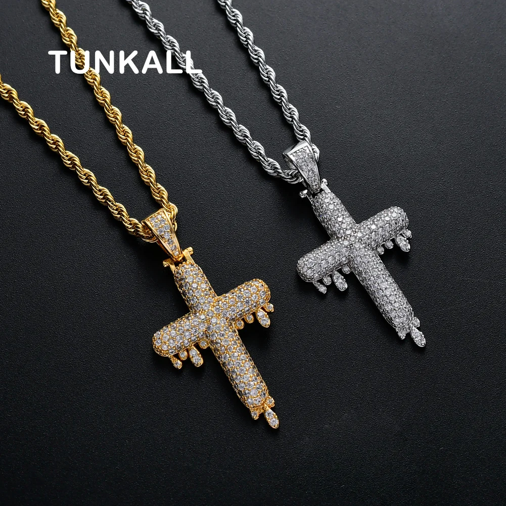 

CN126 Fashion Cross Pendant Brass Micro pave with CZ Bling Bling Mens Pendant Necklace Hip Hop Jewelry