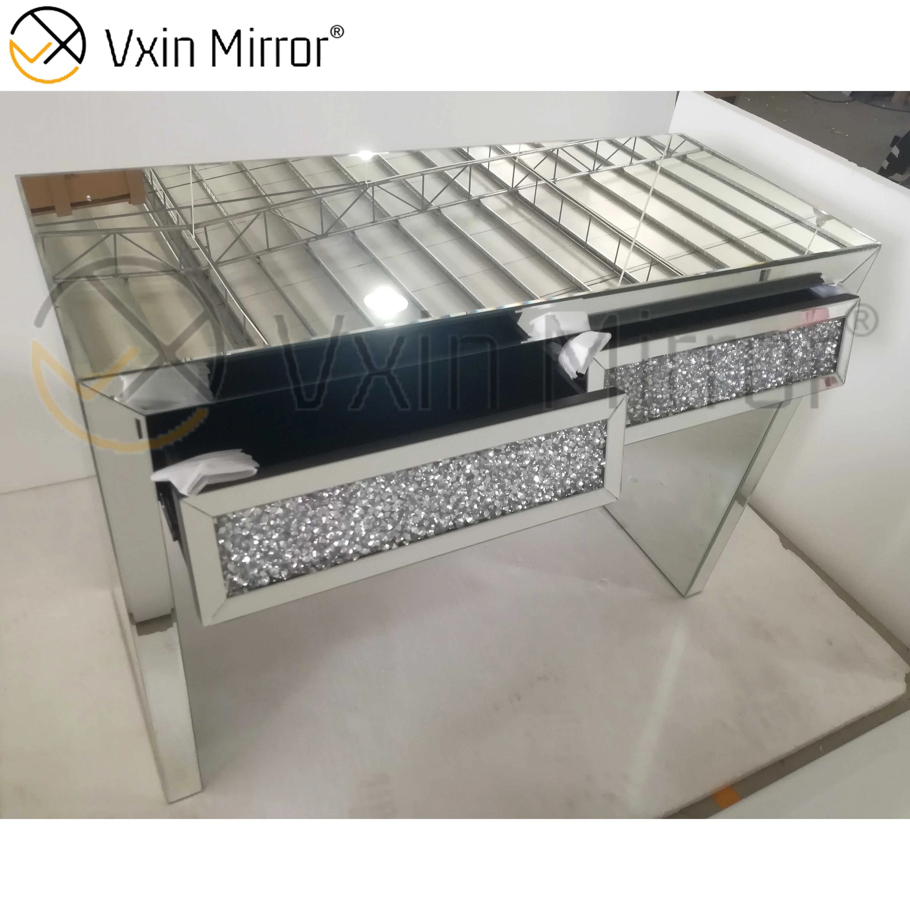 
Mirrored console table VXin WXWF-710 Two Drawer Crushed Diamond Beval Silver Side Table 