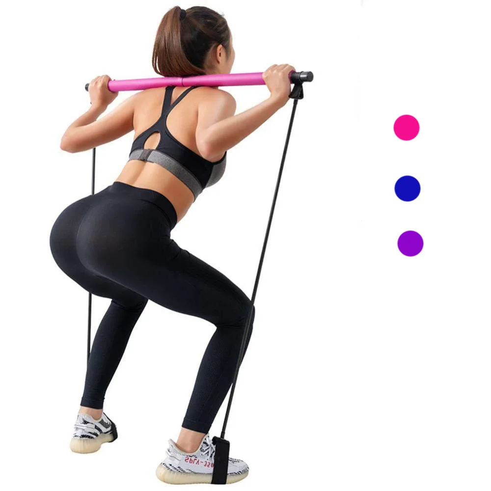

New Fitness Sport Gym Workout Stick Pilates Pilates Bar Exercise Bar with Resistance Band, Pink,purple,blue