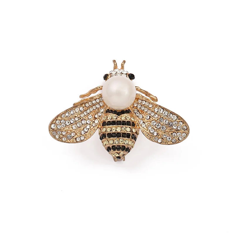 

Wholesale Metal Pearl Crystal Bee Brooch High-end Ladies Corsage Jewelry Fashion Brooches Pin, As picture