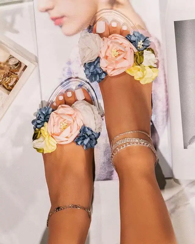 
Customize LOGO fashion ladies winter flat house flip flops flowers women bedroom slides 