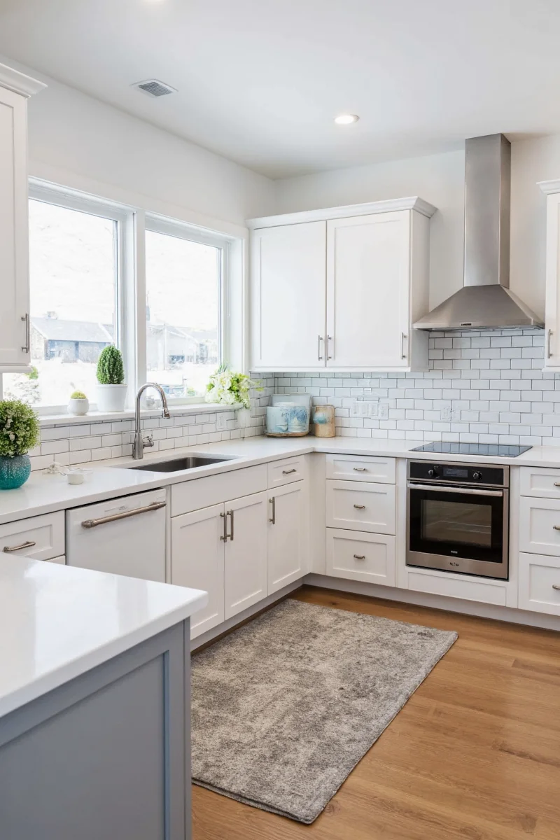Under-cabinet lighting and pendant lights in a modern kitchen