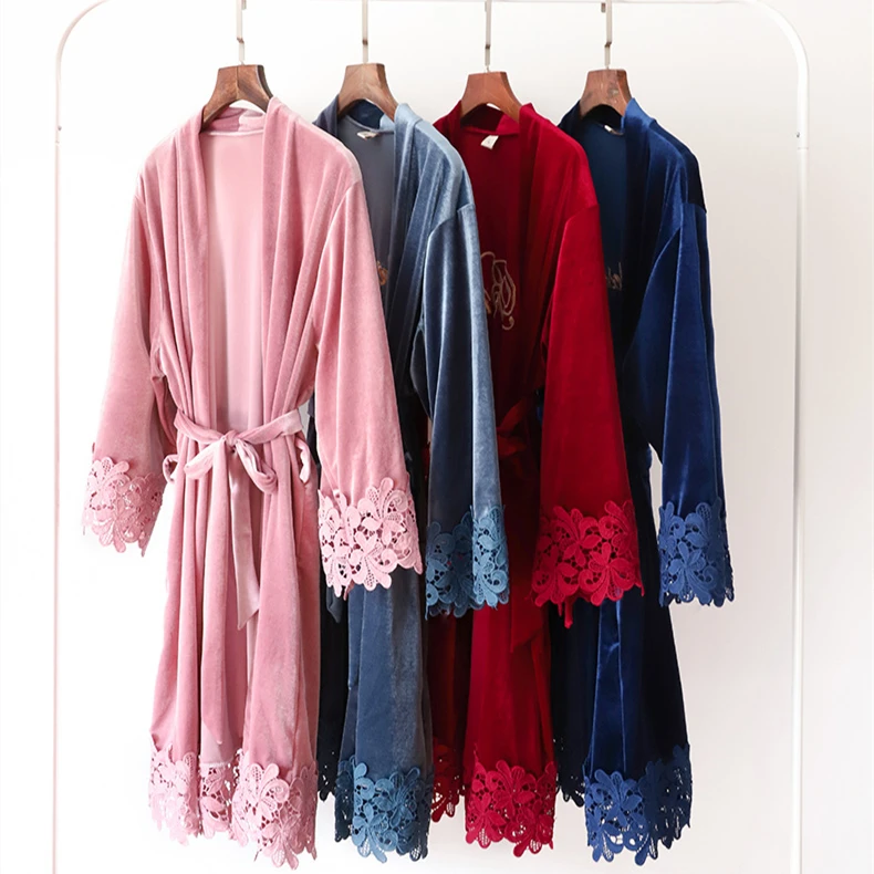 

Long Sleeve Velvet House Dress Robe for Women Soft V-Neck Bridal Loungewear Robe for Bridesmaid, Pink, navy, black, orcustomized color