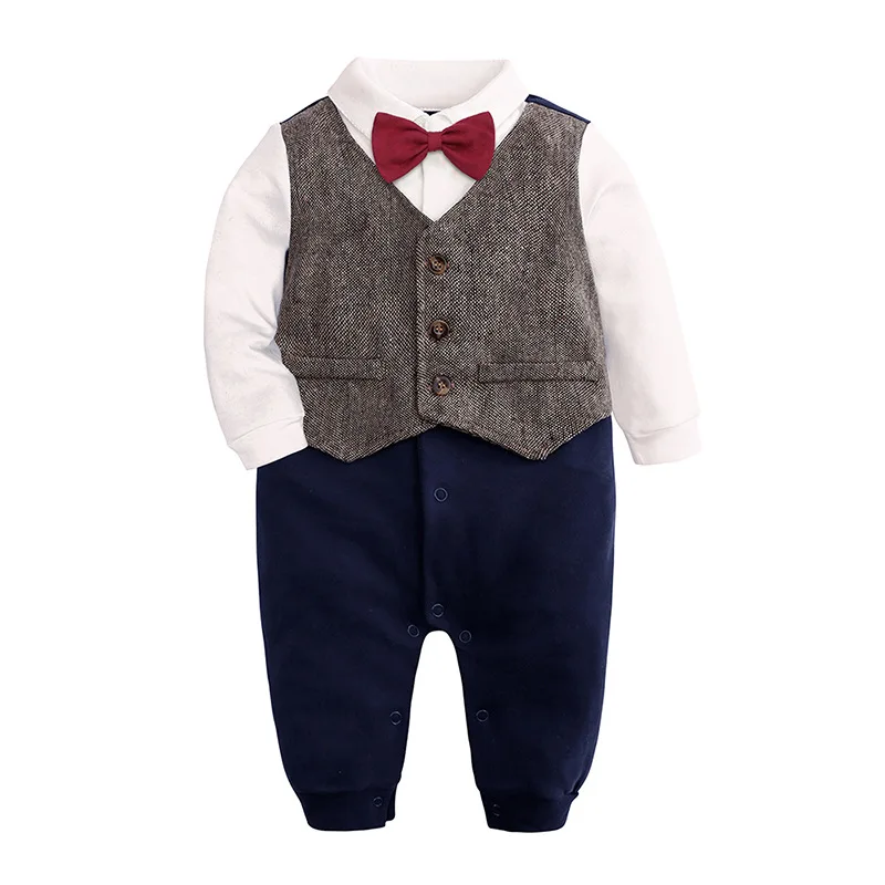 

3 Color Baby bow gentleman Rompers toddler infant Boys Girls Kids Long sleeves Jumpsuit Outfits Newborn Children clothes B1, As photo