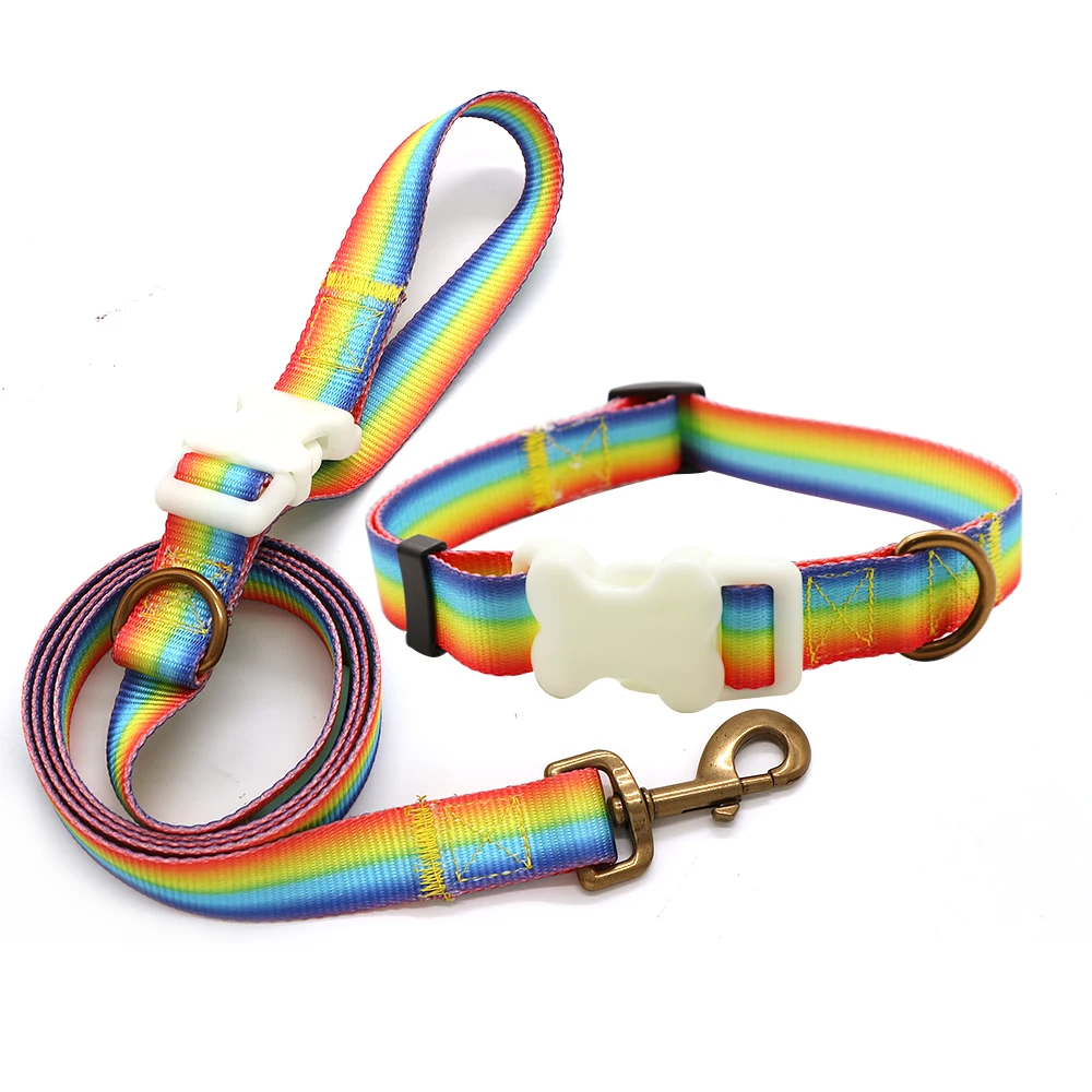 

BELT CROWN Rainbow dog collar and leash set Adjustable Dog Collar Personalized Quick Release Buckle Unique dog collar leash