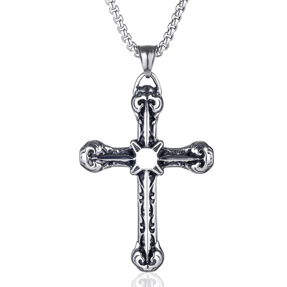 

Fashion jewelry wholesale personality trend men's titanium stainless steel necklace retro cross pendant Christian jewelry spot