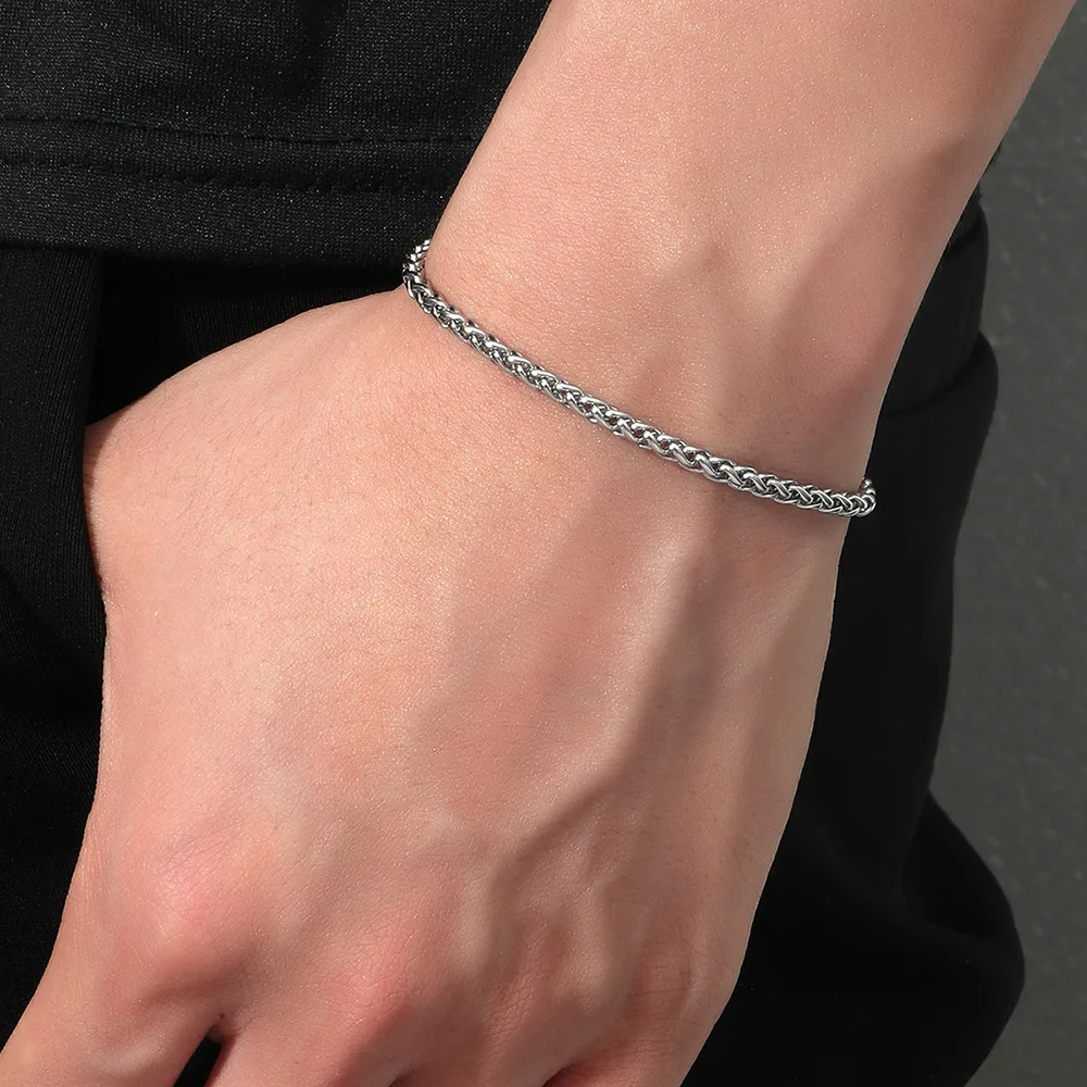 

Men's Fashion Jewelry Silver Plated Titanium Steel Link Chain Bracelet No Tarnish Stainless Steel Snake Bone Chain Bracelet