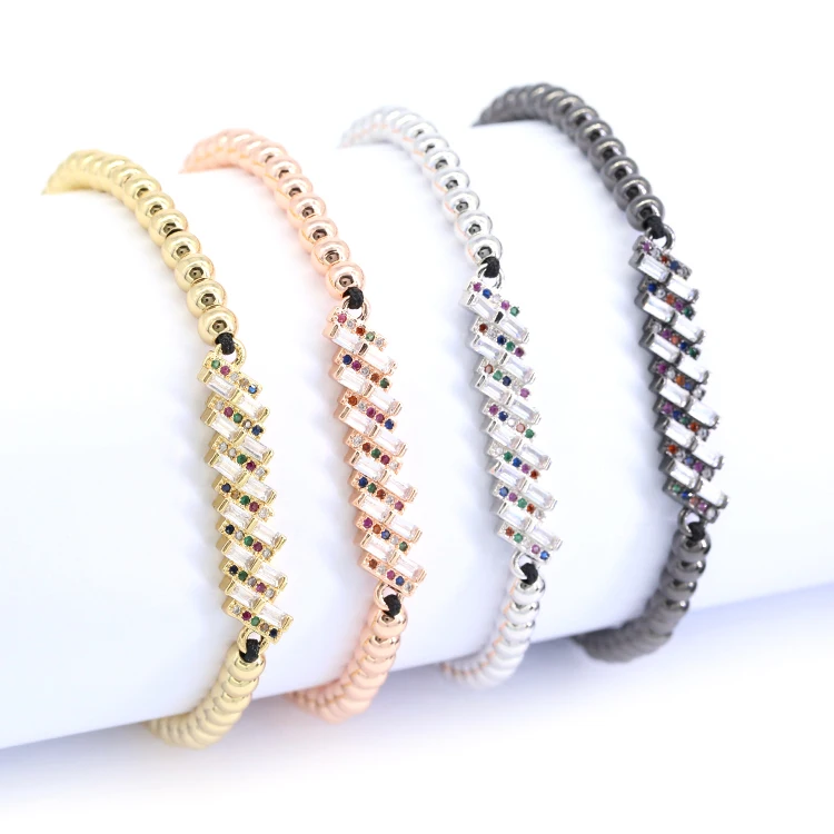 

Fashion Small White Cube Stick Shape Charm Connector Women Bead Micro Pave Bracelet