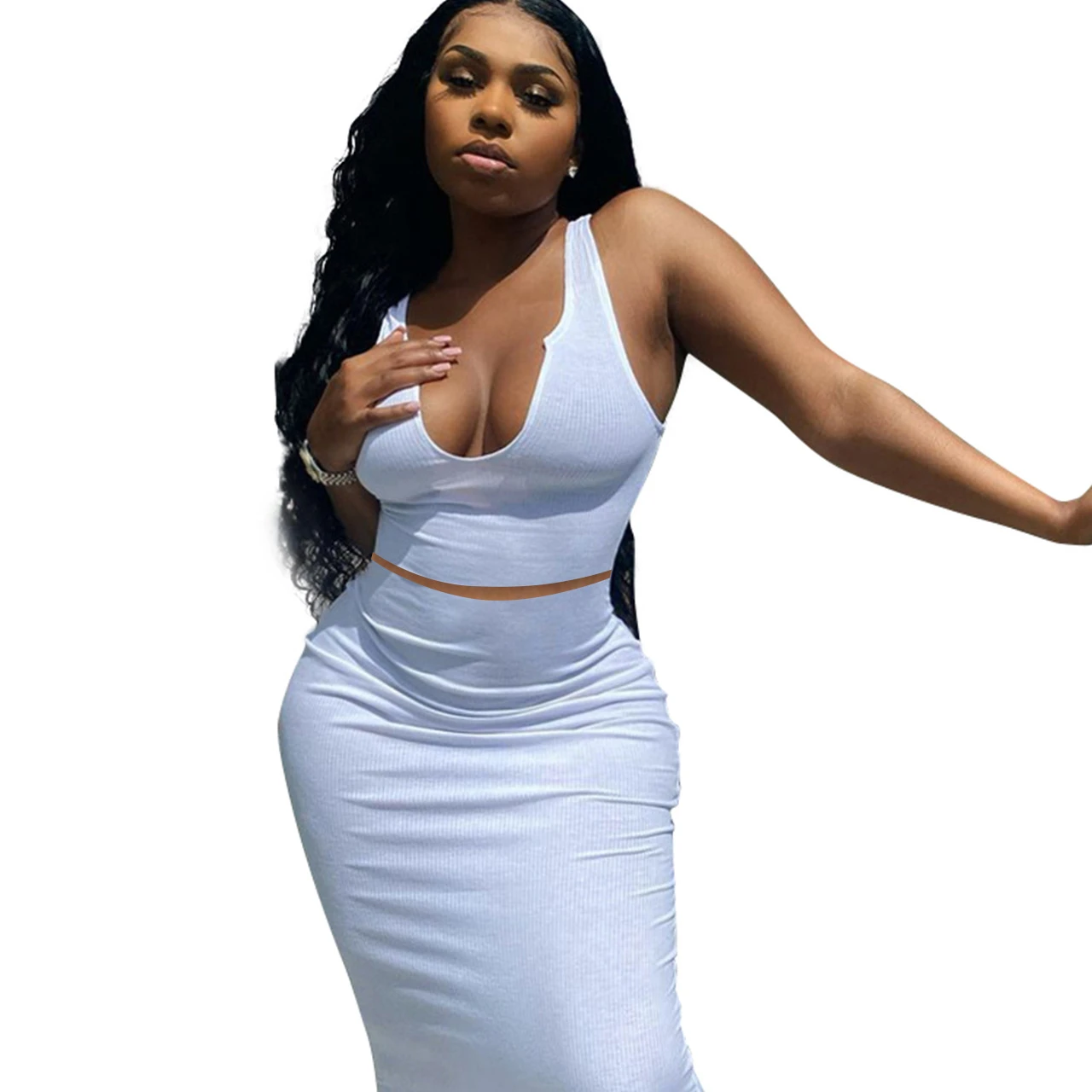 

2021 Plus size maxi dresses women cotton two piece skirt set bodycon dress women sexy casual dresses, Customized colors