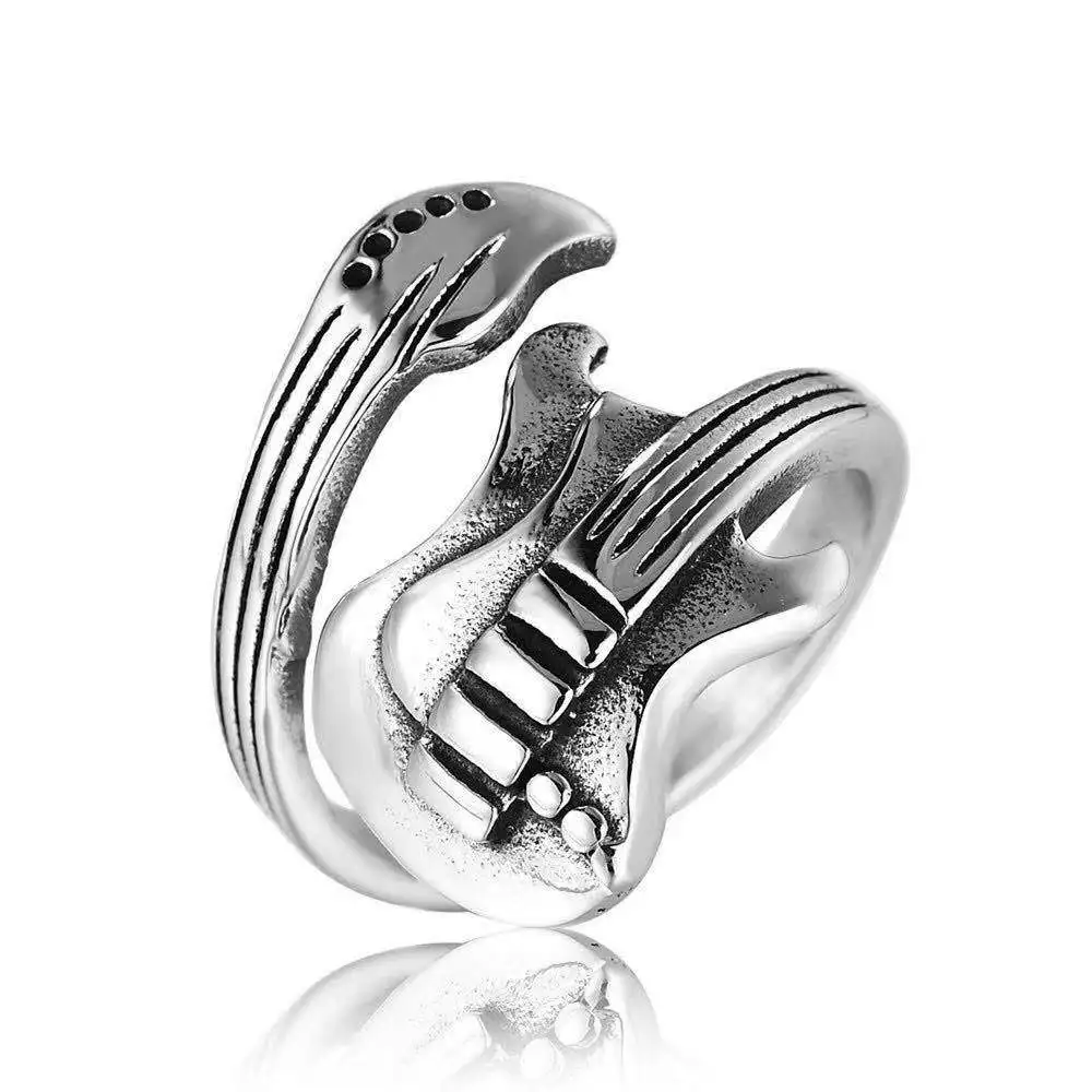 

Professional design custom fashion jewelry stainless steel punk rock guitar ring