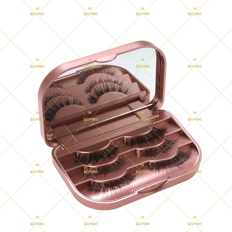 

Eyelashes Storage Cases With Mirror 3 Pairs Mink Lashes Boxes Pink Black False Lash Display Case Wholesale In Stock, Natural black 3d mink eyelashes