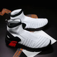 

Newest designer trend high top flying knitted running sneakers casual slip-on men sock sport shoes