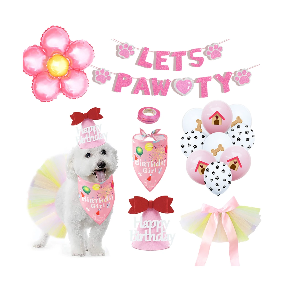 

Nicro Animal Dog Party Supplies Banner Balloon Pink Hat Scarf Dress Flower Foil Balloon Dog Birthday Party Decoration