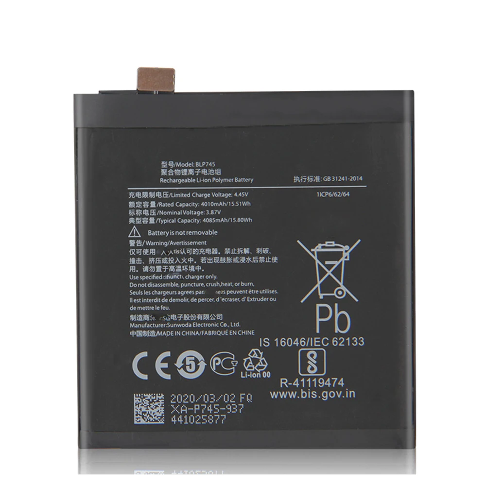 

Chinese factory is suitable for OnePlus 7tpro BLP745 3.85V 4085mAh original battery 1+5 1+6 1+6tpro 1+7 1+8 blp799 blp749 blp801