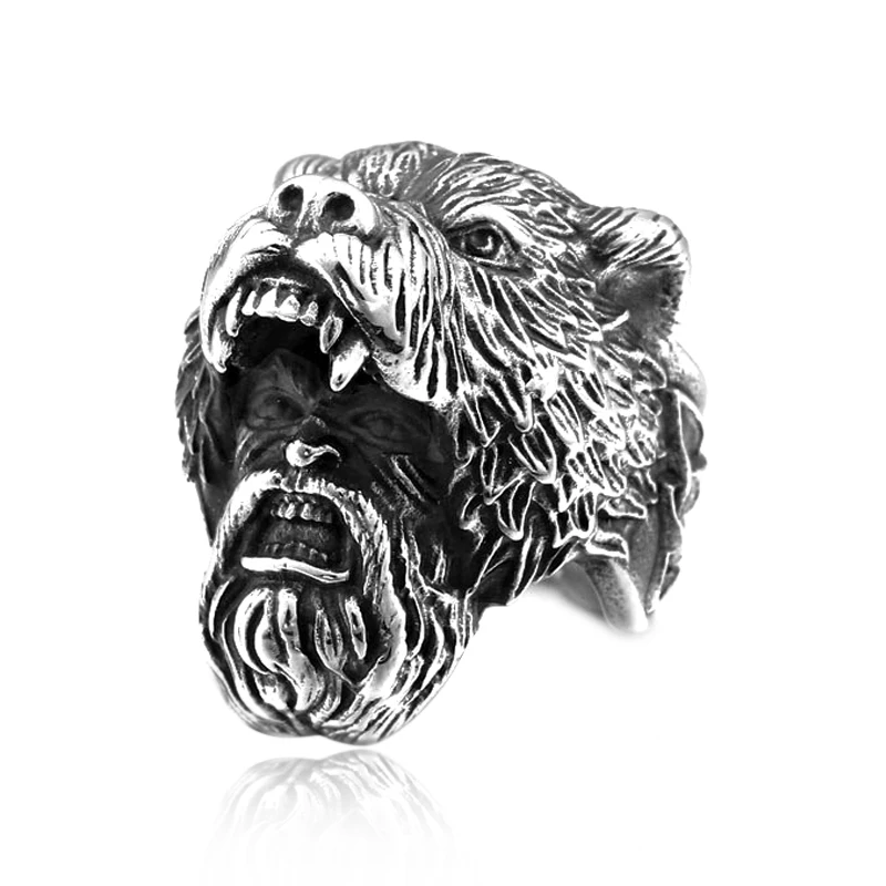 

SS8-648R steel soldier viking bear head bearded skull men's stainless steel ring fashion jewelry gift