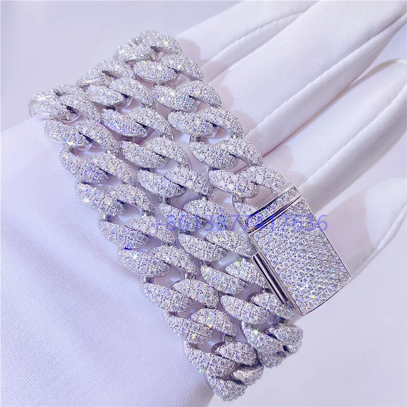 

Custom Made Hand Set 12mm 10k Real White Gold Moissanite Iced Out Cuban Necklace