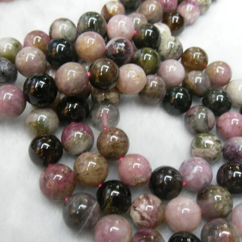 

Natural Mix color Tourmaline Stone Round Loose Beads fit Necklace making