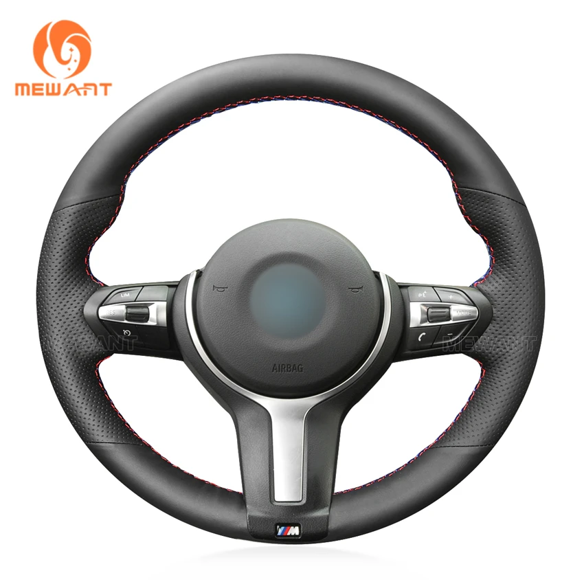 

MEWANT For BMW M F22 F23 F30 F34 F32 F33 F36 F10 F07 F12 F13 F06 F39 F25 F26 F15 F16 Car Black Leather Steering Wheel Cover