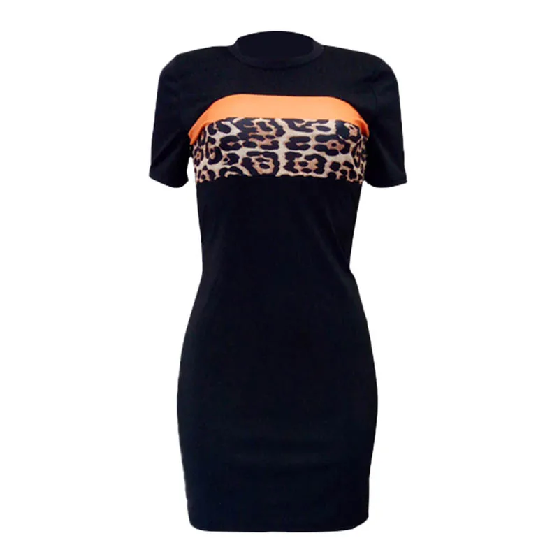 

L282872 Classic Summer Women Bodycon Casual Leopard Print Short Sleeve Mini Dress