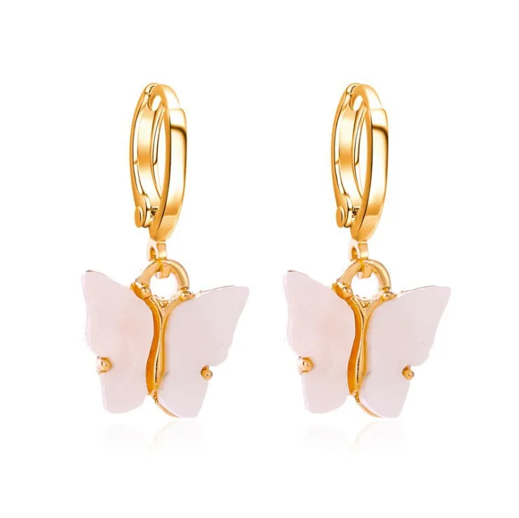 

Trendy Mixed Color Korean New Earrings Fashion Pink Gold Color Acrylic Butterfly Hoop Earrings Women Party Jewelry Gift, Picture shows
