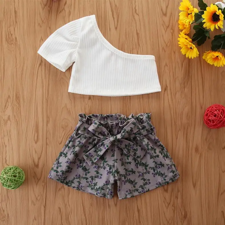 

factory soft material one shoulder shirt baby clothes sets printed pants high quality cheaper baby_clothes_girl