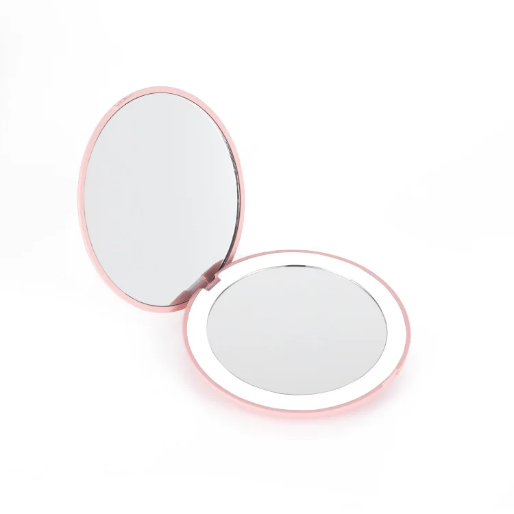 

Fold Dual Sided Magnifier Touch Round Shape Custom Logo Compact Led Mirror Pocket