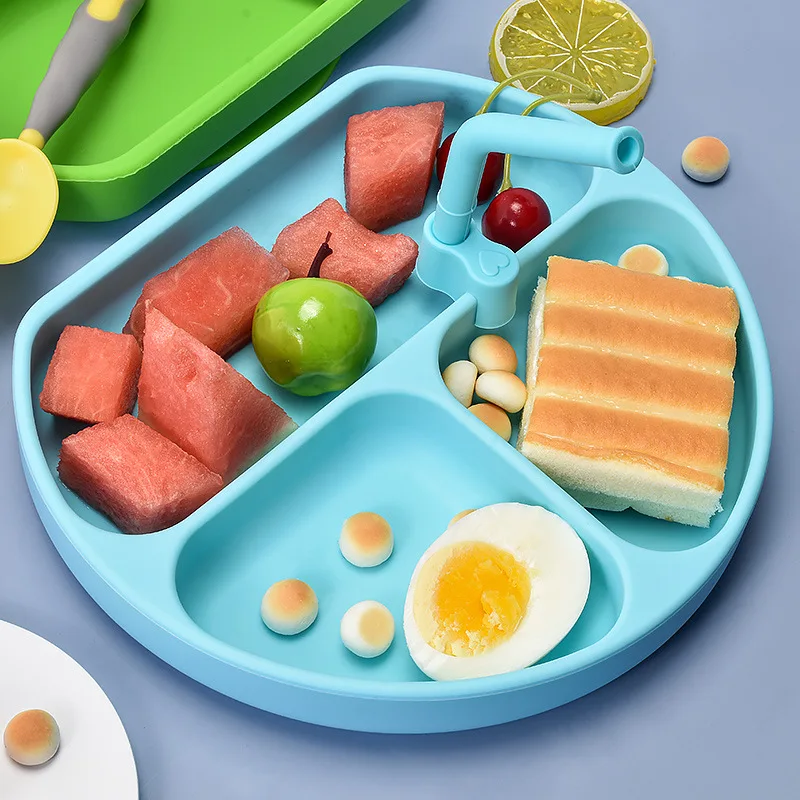 

2021 Eco Friendly Baby Plate Suction Silicone Kids Plates and Bowls Sets Plate Camping Dining Room New Baby Support Easy Carried, As picture