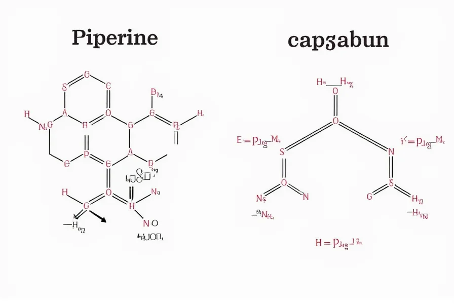 Chemical structure comparison of piperine and capsaicin molecules showing their different molecular compositions
