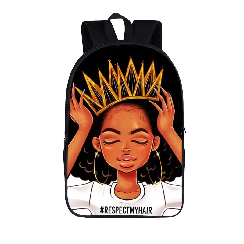 

Sublimation Printed Fashion Style One Piece Customized Afro Lady Girl Children Kids School Backpack for Teenager, Black and any customized
