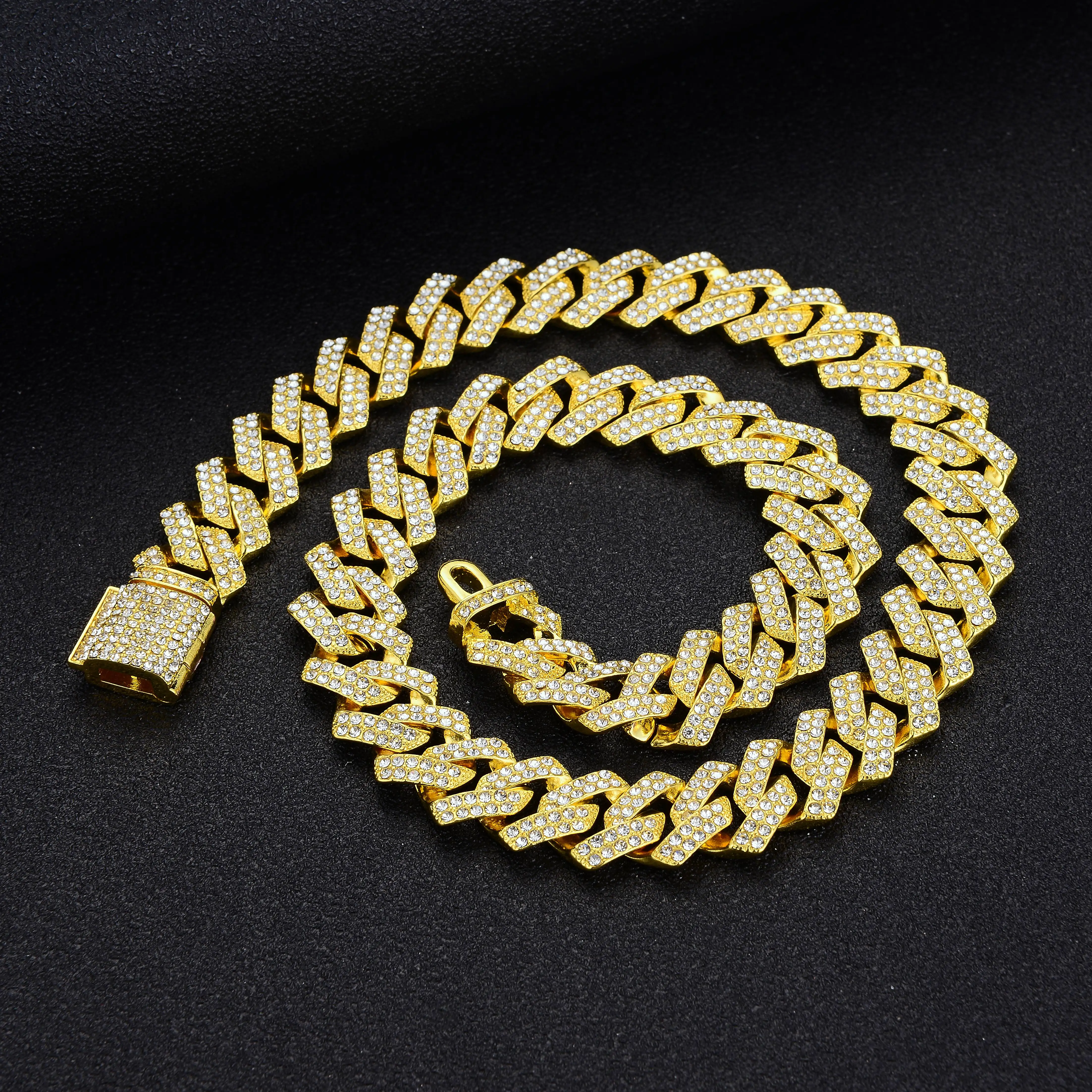 

New Coming Hip Hop Necklace 24K 15 mm Gold Finish Iced Out Hip Hop CZ Miami Cuban Link Chain Miami Necklace, Gold/silver color