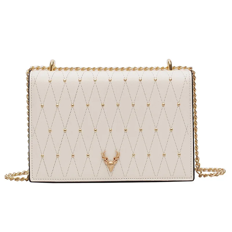 

2021 Wholesale Fashion PU Leather Flap Hand Bags Rivets Chain Handbags for Women