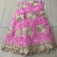 

Graceful Hot pink lace fabric Milk Cotton Guipure Lace Fabric For Evening / Wedding Dress DHL shipping